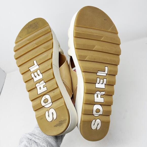 Sorel Womens 9.5 Chalk Honest Beige Cameron Flatform Puff Mule Sandal Leather - Picture 10 of 15